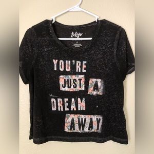 Black and charcoal gray cropped sheer shirt YOU’RE JUST A DREAM AWAY